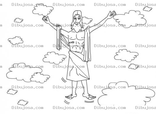 Dibujo para colorear Dibujo De La Ascension De JESUS Para Pintar Y Colorear A CRISTO En Los Cielos Sobre Las Nubes