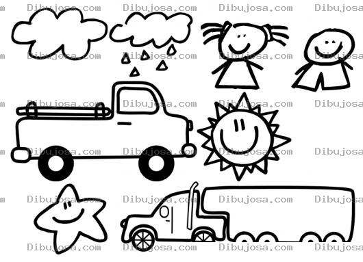 Dibujo para colorear Dibujitos Para Ninos Para Imprimir Pintar Y Colorear Camiones Nubes Nena Nene Estrellita Y Sol