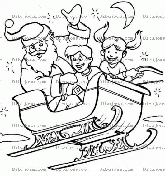 Dibujo para colorear Ibujo De Santaclos Volando En Su Trineo Con Dos Ninos Para Pintar Y Colorear A Santaclaus Volando En Trineo
