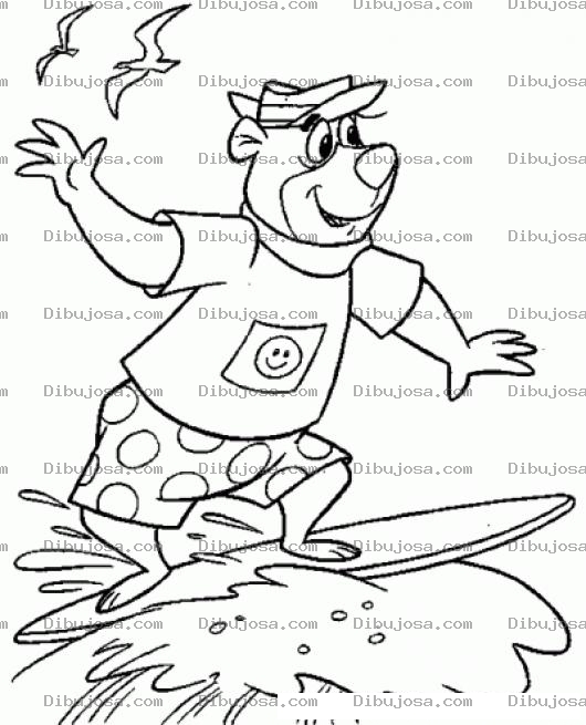 Dibujo para colorear Dibujo Del Oso Yogui Surfeando Para Pintar Y Colorear A Yogi En El Mar