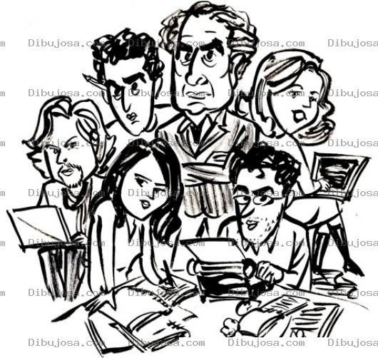Dibujo para colorear Equipo De Reporteros Para Pintar Y Colorear Dibujo Reporteros En Una Oficina De Redaccion De Noticias