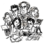 Dibujo para colorear Equipo De Reporteros Para Pintar Y Colorear Dibujo Reporteros En Una Oficina De Redaccion De Noticias