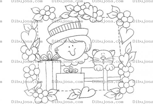 Dibujo para colorear Dibujo De Nina Con Gato Para Pintar Y Colorear