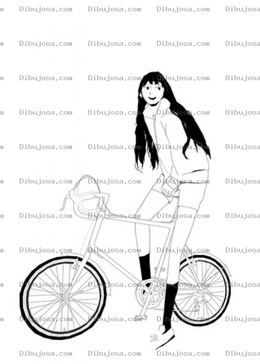 Dibujo para colorear Dibujo De Chica En Bicicleta Para Pintar Y Colorear