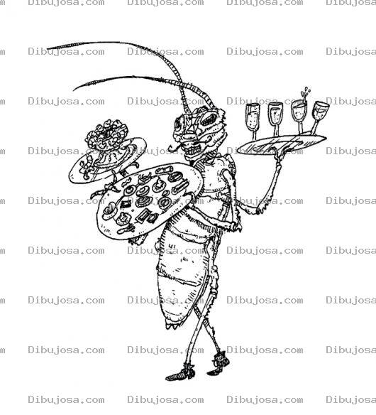 Dibujo para colorear Cucarachas Dibujo De Cucaracha Mesera Para Pintar Y Colorear Cuca Con Pizza Y Vinos