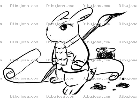 Dibujo para colorear Dibujo De Conejito Pintor Para Pintar Y Colorear Conejo Artista
