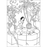 Dibujo para colorear Blanca Nieves frente al pozo