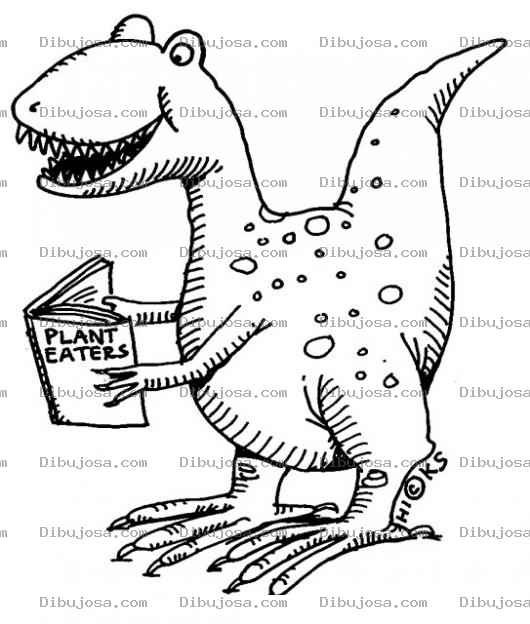 Dibujo para colorear Dibujo De Dinosaurio Leyendo Un Libro Para Pintar Y Colorear