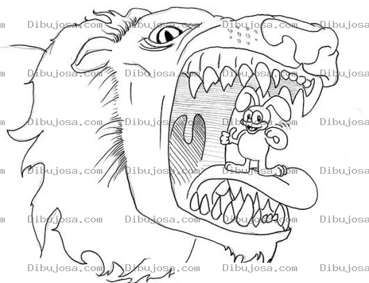 Dibujo para colorear Dibujo De Conejito En La Boca De Un Leon Para Pintar Y Colorear Dientes De Leon