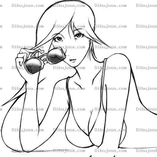 Dibujo para colorear Lentes De Sol Dibujo De Chica En La Playa Con Lentes Oscuros Para Pintar Y Colorear