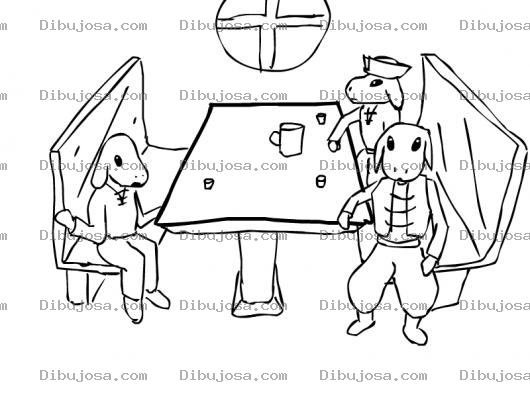 Dibujo para colorear Dibujo De 3 Perros Comiendo En Una Cafeteria Para Pintar Y Colorear