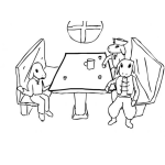 Dibujo para colorear Dibujo De 3 Perros Comiendo En Una Cafeteria Para Pintar Y Colorear