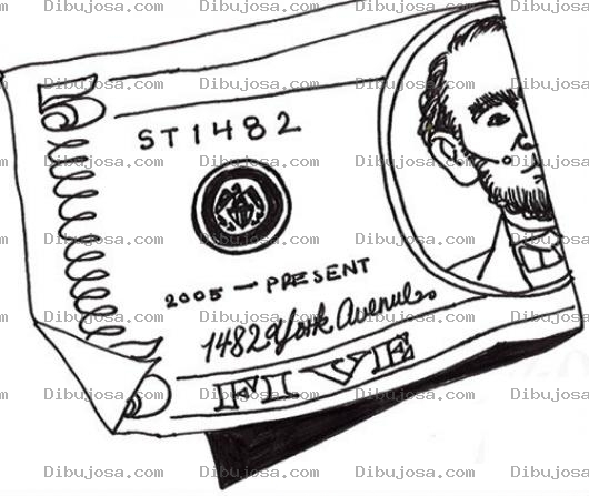 Dibujo para colorear 5 Dolares Billete De Cinco Dolares Americanos Para Pintar Y Colorear 5dolares