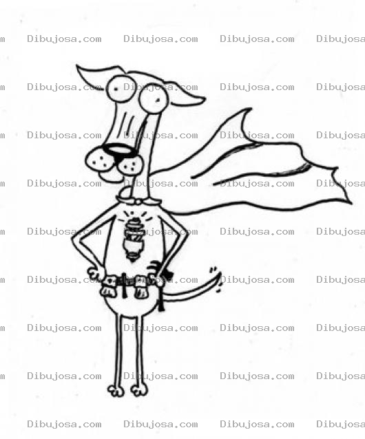 Dibujo para colorear Super Perro Para Pintar Y Colorear A Perro Super Heroe Con Capa Voladora Y Camisa Con Lampara Ahorradora