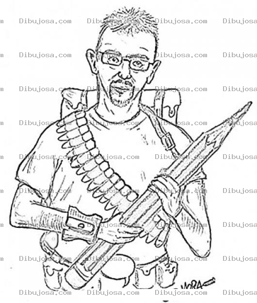 Dibujo para colorear Dibujo De Guerrillero Combatiente Con Un Lapiz Gigante Y Crayones De Cera En Lugar De Balas Para Pintar Y Colorear