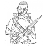 Dibujo para colorear Dibujo De Guerrillero Combatiente Con Un Lapiz Gigante Y Crayones De Cera En Lugar De Balas Para Pintar Y Colorear
