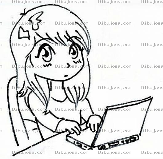 Dibujo para colorear Chica Con Mini Laptop Para Pintar Y Colorear Dibujo De Mujer Con Computadora Portatil