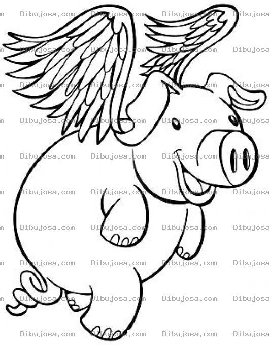 Dibujo para colorear Coche Volador Dibujo De Cerdo Con Alas Para Pintar Y Colorea Marrano Volando Puerco Con Alas De Angel