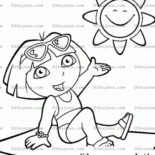 Dibujo para colorear Dibujo De Dora Exploradora En La Playa Tomando El Sol Para Pintar Y Colorear