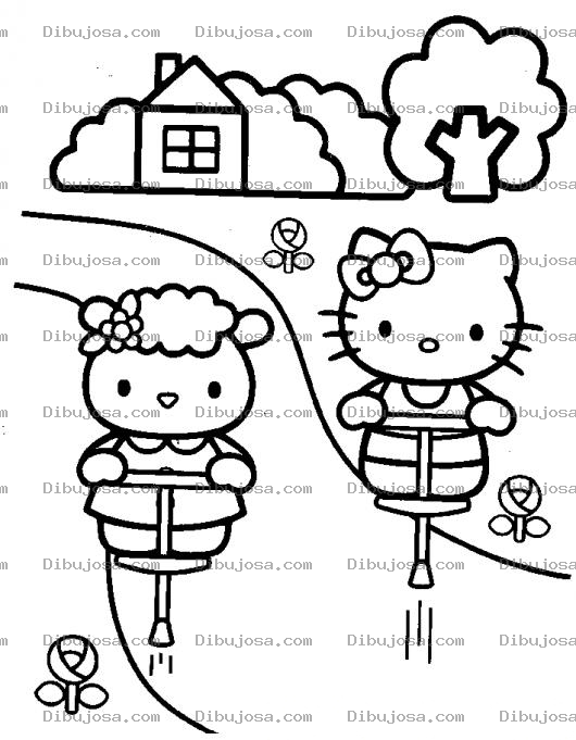 Dibujo para colorear Dibujo De Hellokitty Saltando Con Pogo Para Pintar Y Colorear