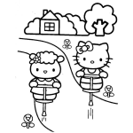 Dibujo para colorear Dibujo De Hellokitty Saltando Con Pogo Para Pintar Y Colorear