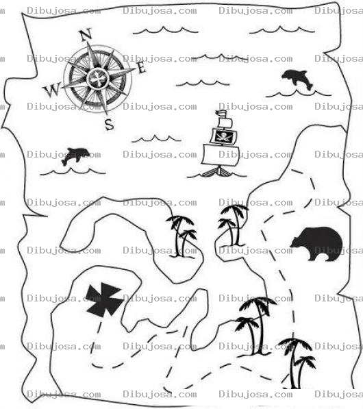 Dibujo para colorear Colorear el mapa del tesoro de los piratas
