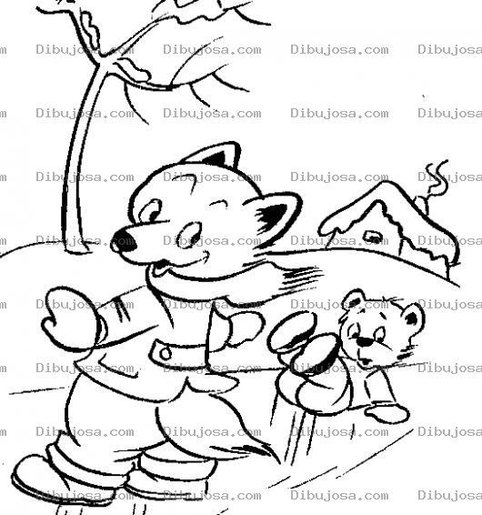 Dibujo para colorear Dibujo De Zorrito Y Osito Jugando En El Hielo Para Pintar Y Colorear
