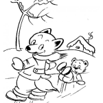 Dibujo para colorear Dibujo De Zorrito Y Osito Jugando En El Hielo Para Pintar Y Colorear