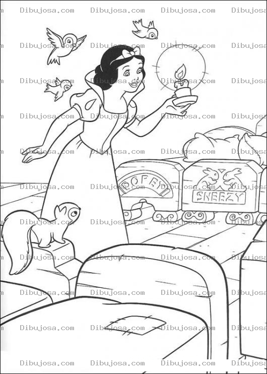Dibujo para colorear Blanca Nieves con una candela