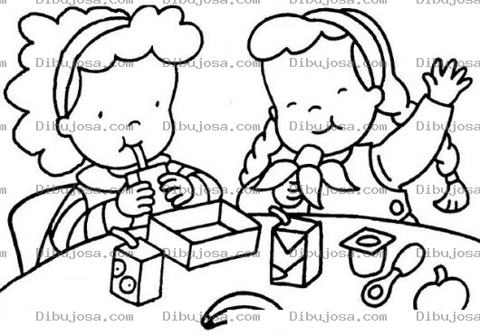 Dibujo para colorear Refaccion Escolar Dibujo De Ninas Refaccionando Juntas Comiendo En Una Mesa Redonda Para Pintar Y Colorear