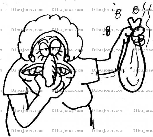 Dibujo para colorear Dibujo De Abuelita Con Una Bolsa Que Tiene Mal Olor Para Pintar Y Colorear