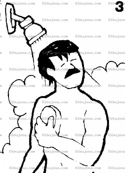 Dibujo para colorear Ducha Dibujo De Hombre Banandose Con Agua Caliente Para Pintar Y Colorear Papa En La Ducha