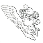Dibujo para colorear Puerco Volador Dibujo De Marrano Mexicano Con Alas Para Pintar Y Colorear Cochinito Angelito Cerdo Alado