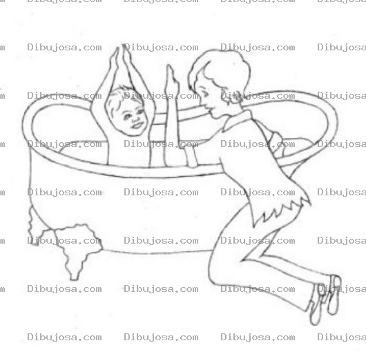 Dibujo para colorear Ducha Del Bebe Dibujo De Mama Banando A Su Hijo En Una Tina Para Pintar Y Colorear