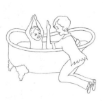 Dibujo para colorear Ducha Del Bebe Dibujo De Mama Banando A Su Hijo En Una Tina Para Pintar Y Colorear