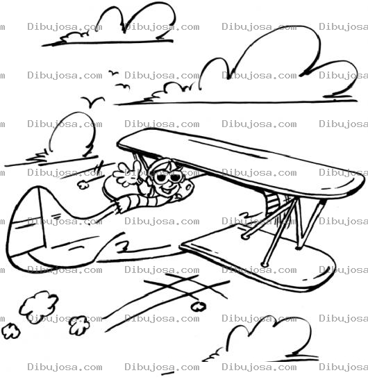 Dibujo para colorear Dibujo De Piloto Aviador Saludando Y Volando En Una Avioneta Antigua Para Pintar Y Colorear