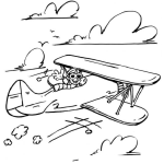 Dibujo para colorear Dibujo De Piloto Aviador Saludando Y Volando En Una Avioneta Antigua Para Pintar Y Colorear