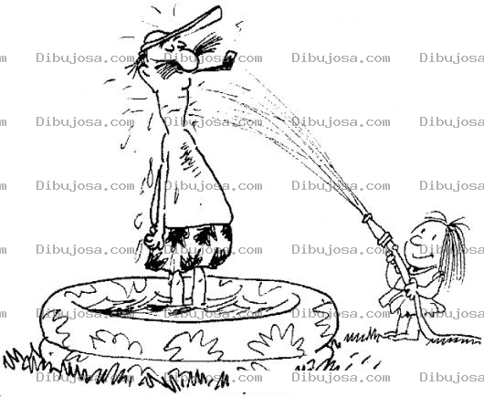 Dibujo para colorear Dibujo De Nina Jugando Con Su Papa En Una Piscina Inflable Para Pintar Y Colorear