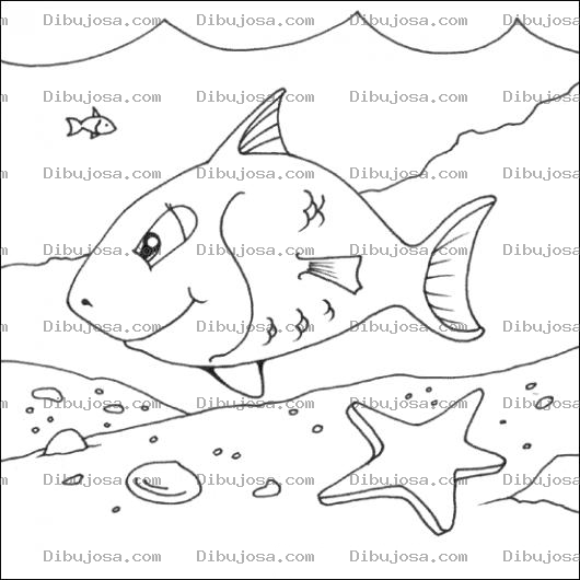 Dibujo para colorear Dibujo De Pescado Nadando En El Fondo Del Mar Para Pintar Y Colorear