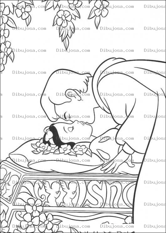 Dibujo para colorear El beso de Blanca Nieves