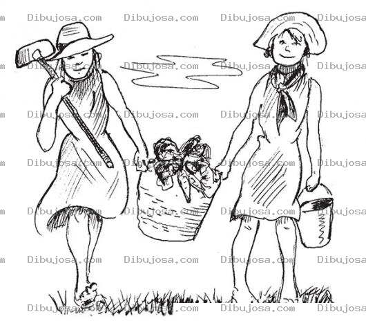 Dibujo para colorear Zanahorias Grandes Dibujo De Chicas Granjeras Con Una Canasta Llena De Zanahorias Para Pintar Y Colorear Mujeres Cosechando
