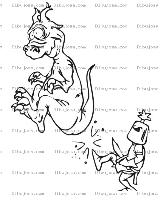 Dibujo para colorear Patada en el Trasero Dibujo De Caballero Pateando A Un Dragon En El Trasero Para Pintar Y Colorear