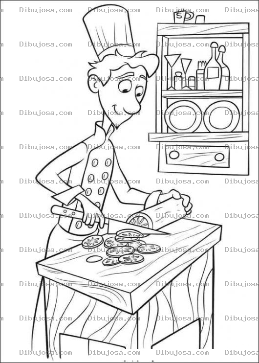 Dibujo para colorear Dibujo Del Cocinero De Ratatouile Rebanando Un Pepino Para Pintar Y Colorear