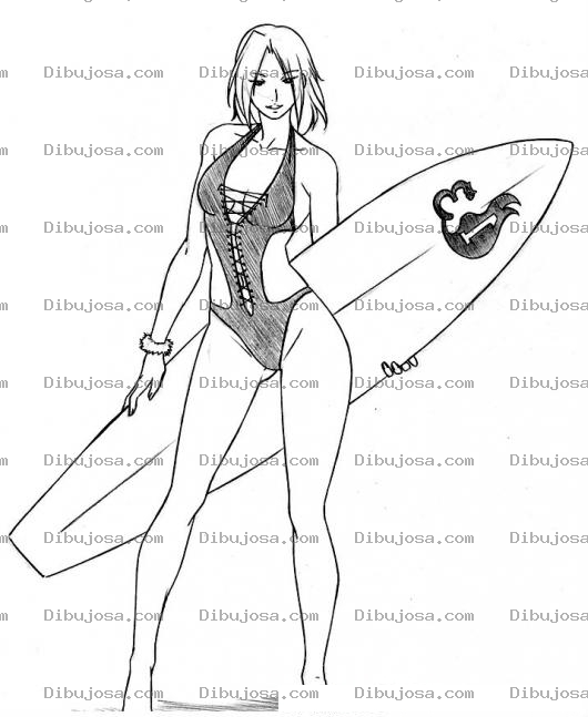 Dibujo para colorear Tablas De Surf Dibujo De Chica Con Tabla De Surf Para Pintar Y Colorear Mujer Surfista Sorfista De Corazon