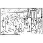 Dibujo para colorear Dibujo De Gente Dibujando Un Paisaje Con Ninos En Un Mural Para Pintar Y Colorear