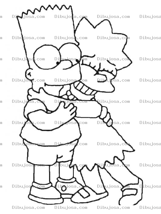 Dibujo para colorear Dibujo De Bart Simpson Abrazando A Su Hermanita Para Pintar Y Colorear Abrazo De Hermanos
