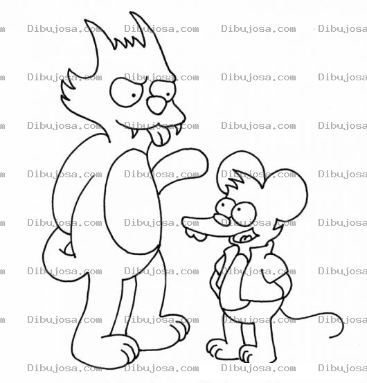 Dibujo para colorear Dibujo De Gato Y Raton De Los Simpson Para Pintar Y Colorear