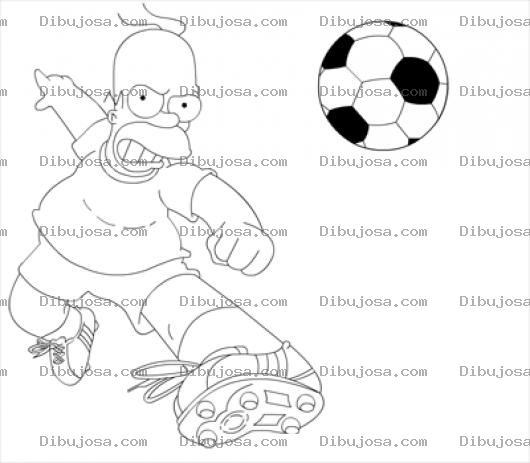 Dibujo para colorear Dibujo De Homero Con Zapatos De Futbolista Pateando Una Pelota De Futbol Para Pintar Y Colorear