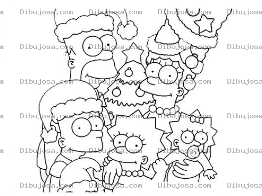 Dibujo para colorear Dibujo De La Familia Simpson En Navidad Con Sombreros De Santaclaus Para Pintar Y Colorear