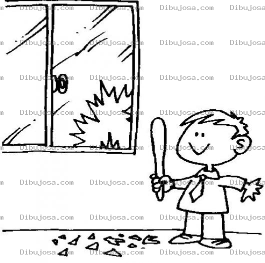 Dibujo para colorear Travesura Dibujo De Nino Travieso Que Quebro El Vidrio De Una Ventana Con Una Pelota De Beisbol Para Pintar Y Colorear
